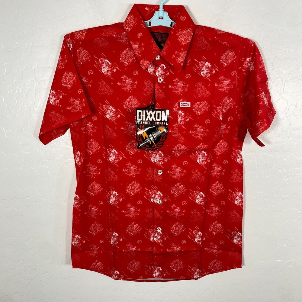 Dixxon Shirt Mens Small Red The 350 Button Short Sleeve Party Blend Engine‎ New